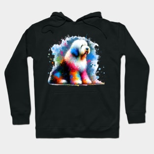 Colorful Abstract Old English Sheepdog Splashed Art Hoodie